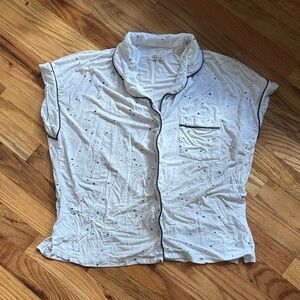 UGG Pajama Button-Up Top White with Stars and Navy Blue Trim Size Large